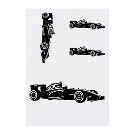 4 x 'Racing Car Silhouette' Temporary Tattoos - Water Resistant, Skin-Safe, Non-Toxic Transfers, Mixed Sizes (TO00083556)