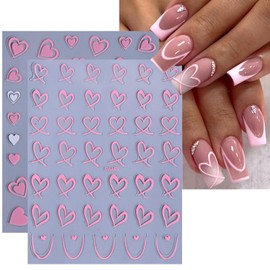 8Pcs Valentine's Day Nail Art Stickers ins Love Hollow Peach Heart-Shaped Adhesive Nail Stickers-Valentine's Nail Supplies French Love Hearts Nail Decals Valentine Sticker Charms Manicure Decoration