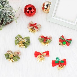 NIXNUT 6pcs Christmas Tree Bows Ribbon Hanging Decorations with Bells Ornaments Pendant for New Year Xmas Party Multicolored