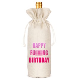 Socive Happy Birthday Wine Bag, Birthday Gift for Her, 21st 21 Bday Funny Cute Gifts for Her Gift Ideas, 30 30th, 25 25th 50 50th Bday Present-Linen Drawstring Wine Bags(5SW114)