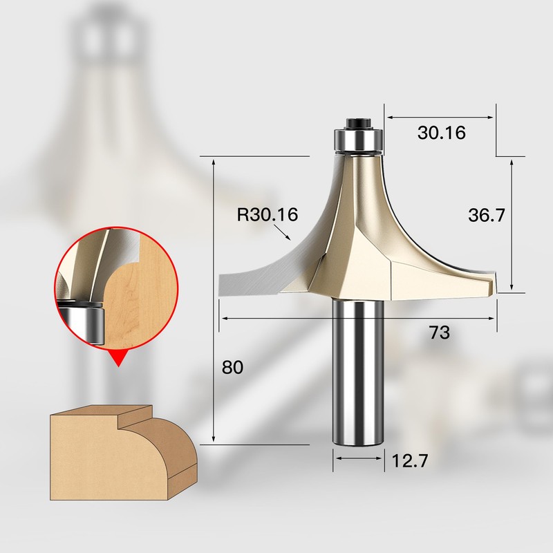 HUHAO 1-3/16" Radius Roundover Router Bit 1/2 Inch Shank,Edge Forming