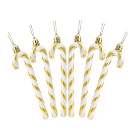 Pack of 6 Christmas Tree Decorations, Candy Canes for Hanging, Christmas Decoration Pendants, Candy Cane Ornaments, Christmas Tree Decoration, Gold and White