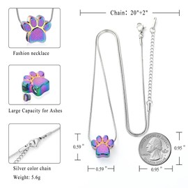 Pet Urns for Dogs/Cats - Pet Urn - Pet Ash Necklace - Paw Print Urn Necklace with Mini Keepsake Urn Memorial Ash Jewellery, Stainless Steel, No Gemstone