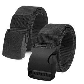 Set of 2 Unisex Nylon Canvas Belts for Men and Women, Freely Adjustable Fabric Belt, Length 130 cm, Width approx. 3.8 cm with Multi-Way Plastic Buckle - Black & Black-1