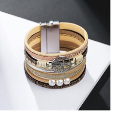 GMXLin Family Tree of Life Leather Wrap Bracelet Women Girl Yellow Multi-Layer Layered Bracelets Cuff Boho Wristband Bracelets for Sister Daughter Best Friends