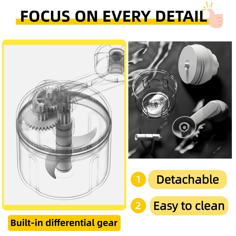 Multi-Functional Manual Food Processor Vegetable Chopper, Hand-Powered handle Onion Chopper