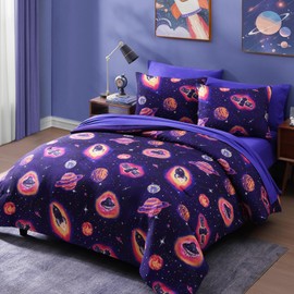 Twin Kids Comforter Set - 5 Pieces Twin Bedding Sets for Boys Girls Teen, Outer Space Rocket Bed in A Bag with Sheets
