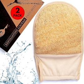 100% Natural Loofah Glove [UK Brand] Exfoliating Glove Made of Eco Friendly Egyptian Loofah Sponge, Body Exfoliating Glove for Shower and Bath, Pack of 2