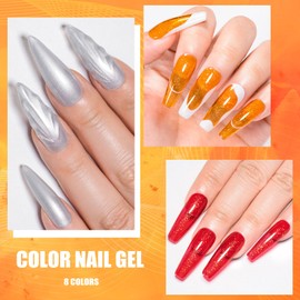 MTSSII Gel Nail Polish Set 8 Colors, Soak off UV LED Lamp Gel Nail Polish Set Mermaid Glitter Gel Polish Home Gel Manicure Kit 7 ml/0.24 FL.OZ (SET-5)