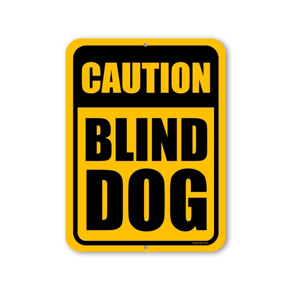 Honey Dew Gifts, Caution Blind Dog, 9 inch by 12 inch, Made in USA, Tin Sign, Outdoor Sign, Dog Signs Warning, Dog Decorations for the Home, Dog Lover Gift Ideas, Pet Decor for Home