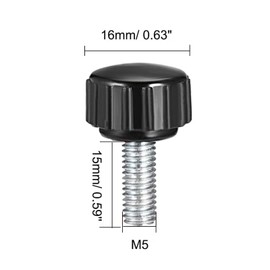 TA-VIGOR 12Pcs M5 x 15mm Male Thread Knurled Clamping Knobs Grip, 16mm Dia Carbon Steel Thumb Screw Clamping Handle Bolt with Thermoset Plastic Knobs