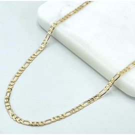 IMPRESSIVE 14K Gold Plated Figaro Link Chain 20 Inch Necklace 3MM Jewelry For Men and Women. Cadena de Oro Laminado Collar Para Hombre Mujer, One size, Gold Plated Alloy, No Gemstone