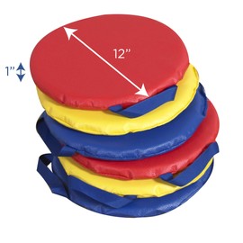 Children's Factory-CF-349014 Sit-Arounds, Primary (Set of 6) – 12” by 12” by 1” – Colorful Round Floor Cushions for Story Time, Play Time and More – 1” Thick Soft Foam – Light, Portable – Wipe Clean Surface , blue, yellow and red