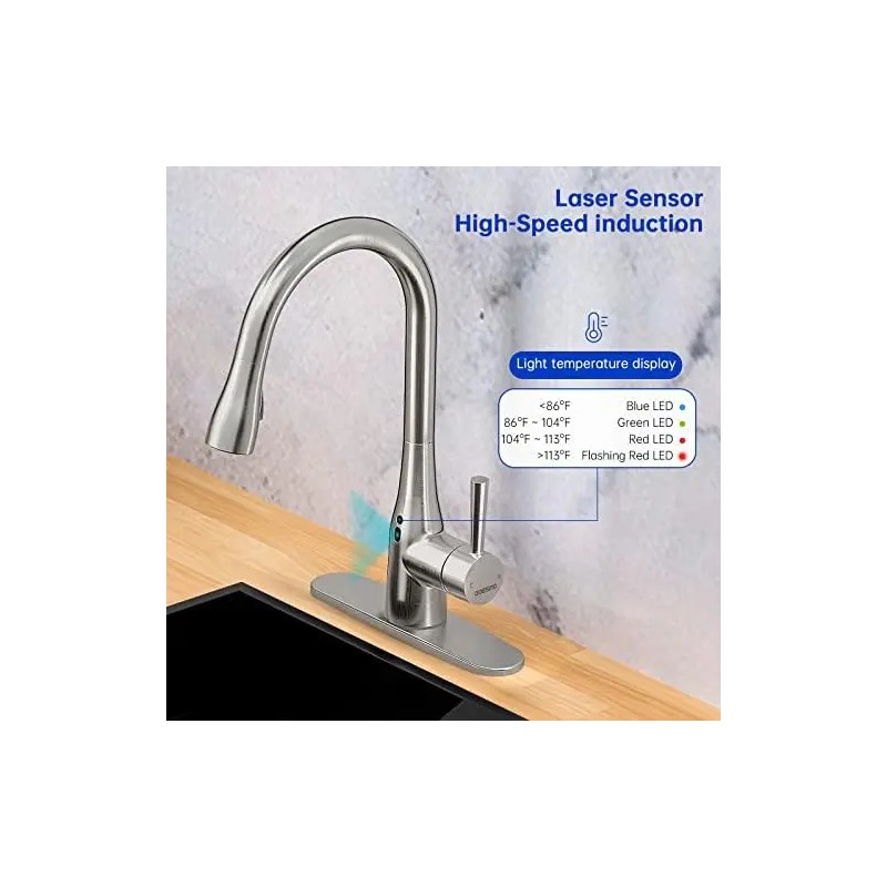 GOESMO Modern Touchless Kitchen Faucet Pull Sprayer Adjustable Water Flow