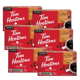 Tim Hortons 100% Colombian, MedTim Hortons 100% Colombian, Medium Dark Roast Coffee, Single-Serve K-Cup Pods Compatible with Keurig Brewers, 72ct K-Cups, 12 Count (Pack of 6)