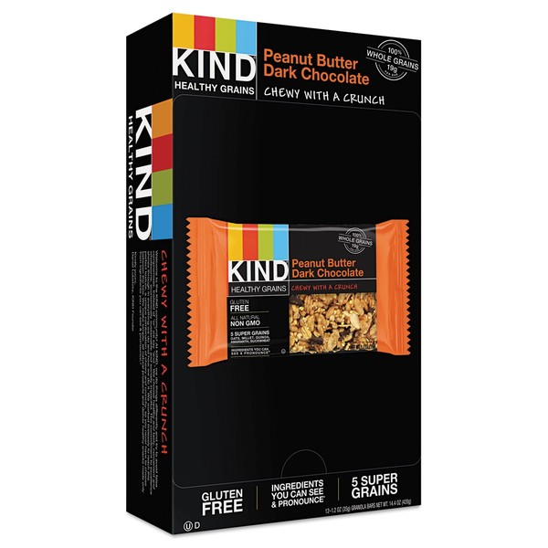 KIND 18083 Healthy Grains Bar, Peanut Butter Dark Chocolate, 1.2 oz, 12/Box