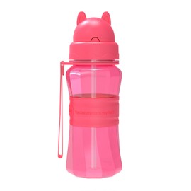 Sigdio Drinking Bottle for Children Girls with Straw Tritan BPA-Free Water Bottle for Nursery, School and Outdoor Activities (Pink Red)