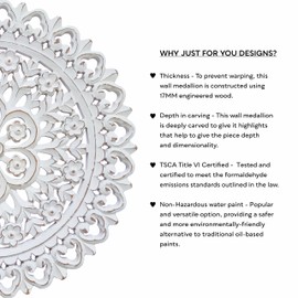 JFY Designs Donna Wall Medallion | Floral Wall Hanging, Wooden Wall Art, Hanging Wall Decor | Farmhouse Wall Panel, Handcrafted Wall Sculpture for Your Office or Room | Round 24X24 / White