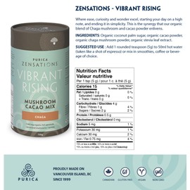 PURICA PURICA Zensations Vibrant Rising, 150g, 30 Servings, Chaga Mushroom & Cacao Powder Blend - Naturally Sourced Polysaccharides - Support Vitality, Focus, Energy & Natural Resilience - Non-GMO and Vegan