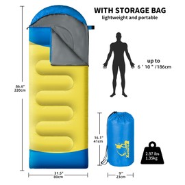 Xelaro Sleeping Bags for Adults Kids,3 Season Cold&Warm Weather Waterproof Lightweight Sleeping Bags for Camping Hiking Outdoor Travel