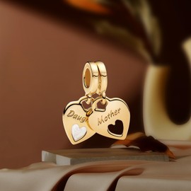 Annmors Gold Double Heart Split Dangle Charm for 925 Sterling Silver Women Charm Bracelet Necklace Pendant