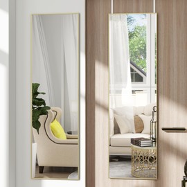 JAWGLOW Over The Door Full Length Mirror, Wall Mounted 14"x 48" Full Body, Back of Door Hanging for Bedroom Living Room, Gold