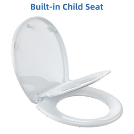Round Toilet Seat with Toddler Seat Built In, Quick-Attach Hardware with Grip-Tight Bumpers, Quick-Release Design,Slow-Close Toilet Seat, Full Flat White