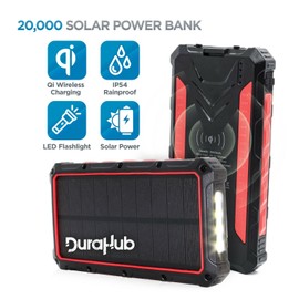 Sirius Survival DuraHub - Solar Power USB Battery Bank with QI Wireless, True 20000mAh Ultra Cap