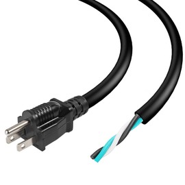 3FT 12AWG 3 Prong Heavy Duty Universal AC Appliance Replacement Power Cord with Pigtail Open Wiring End. SJTW 12Gauge 20Amp 3 Conductor Wire Extension Cable, Black