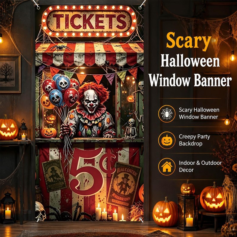 Halloween Garage Door Decoration, 79 x 35.4 Inch Clown Ticket