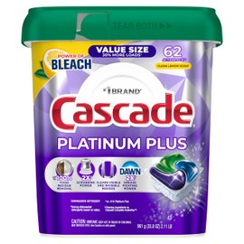 Cascade Platinum Plus Dishwasher Pods, Dish Detergent Soap, Clean Lemon Scent, 62 Count