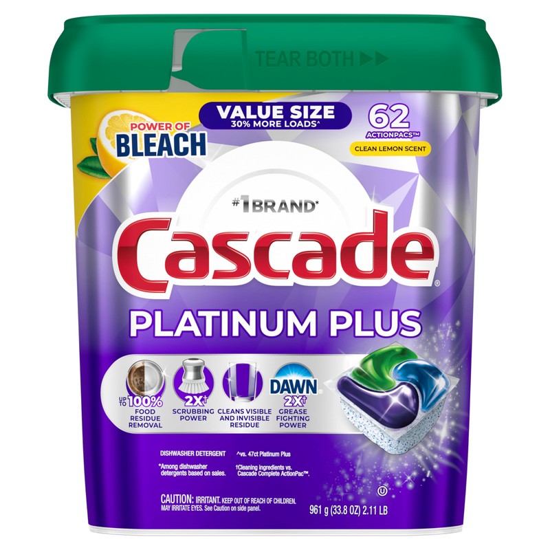 Cascade Platinum Plus Dishwasher Pods, Dish Detergent Soap, Clean Lemon