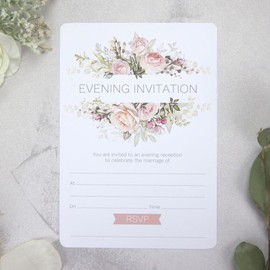 Dotty about Paper Pink Roses & Greenery - Premium Evening Invitations - Pack of 10. Floral, Greenery, Foliage, Elegant. Pefect For Friends and Family. Envelopes Included (16 0011)