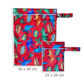 Set of 2 wet bags with cute children's motifs - waterproof, reusable, washable wet bag with zip and hanger, can be used as a bag and organiser for nappies and wipes, swimming items, dirty laundry,