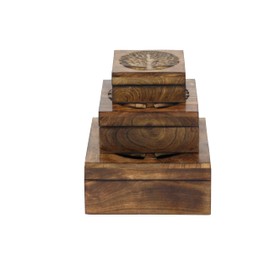 Deco 79 Wood Tree Handmade Decorative Box Decorative Keepsake Boxes with Hinged Lid, Set of 3 Storage Boxes 6", 8", 10"W, Brown