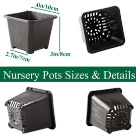 25 Packs Square Nursery Pots for Plants 4 Inch Succulent Plant Pots Set Plastic Seedling Starting Pots with Drainage Holes Nursery Pots Variety Pack Flower pots Planter Seed Starter, Black