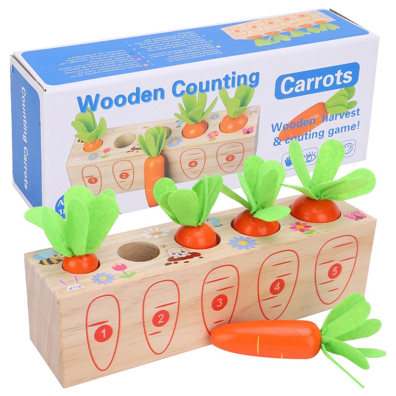 Wooden Pull Carrot Game Number Fine Motor Skill Toy Matching