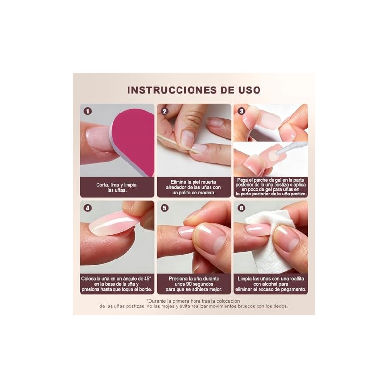 Uñas Postizas con Punta Francesa, Uñas Press on para Manos,