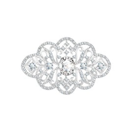 KristLand Bridal Zirconia Brooch Art Deco Retro Wedding Fashion Glam Outfits Vintage Bridal Flower Zirconia Stone Ribbon Brooch Party Gift for Women Ladies