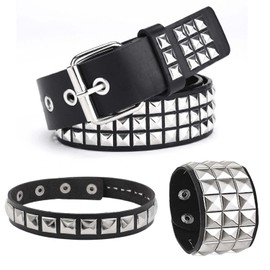 FeiOne 3-Piece Set Punk Accessories: Punk Rivet Belt Women and Men, Rivet Bracelet, Collar, Grunge Accessories, Y2K Belt, Emo Clothes, Punk Rock Gothic Belt, black, One size fits all