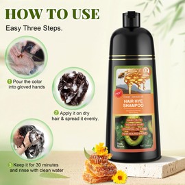 Dark Brown Hair Dye Shampoo 3 in 1 for Women & Men 100% Gray Hair Coverage - Herbal Ingredients Natural Plant Hair Color - Hair Dye in Minutes 17.6 Fl Oz