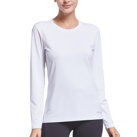 BALEAF Women's Long Sleeve Workout Shirts Moisture Wicking Running Athletic Activewear UPF Tops Lightweight Soft White Size L