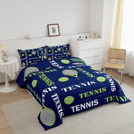 Feelyou Boys Tennis Comforter Set Twin Size Sports Tennis Print Bedding Set for Kids Teens Girls Ball Gamer Decorations Comforter Blue Quilt Set Bedroom All Season 1 Pillowcase