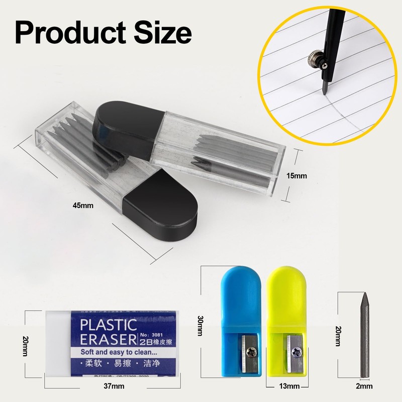 Behiruch Pack of 100 2B Compass Leads, 2 mm Compass