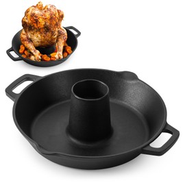 Onlyfire Universal Cast Iron Chicken Roaster, Pre-Seasoned Poultry Roaster Beer Can Turkey Holder with Roasting Pan for Most Grills and Oven