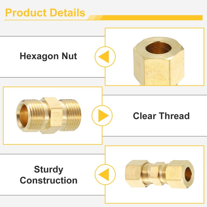 uxcell 3Pcs Compression Pipe Fittings, 5/16" Brass Compression Union Straight