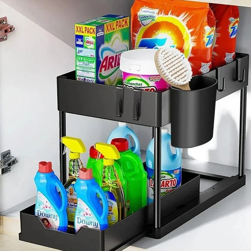 Under Sink Organizer – Sliding Cabinet Storage Rack, Bathroom Kitchen