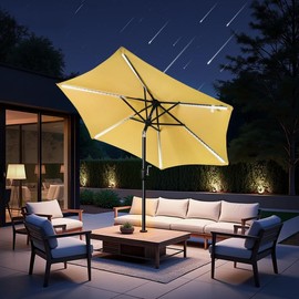FRUITEAM Meteor Light Patio Umbrella, 7.5FT Table Umbrella Outdoor Patio with High-Strength Frame & Solar LED Lights, All-Weather UV Protection Sun Shade for Poolside, Garden, Backyard (Bright Yellow)