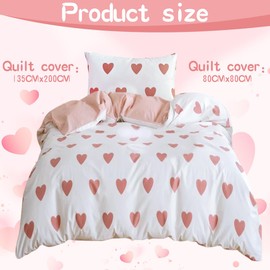 RANJIMA Hearts Bed Linen, 135 x 200 cm, Girls' White Pink Hearts Children's Bed Linen + Pillowcase 80 x 80 cm, Microfibre Bedding Set with Zip, Bedding Set for Girls Women