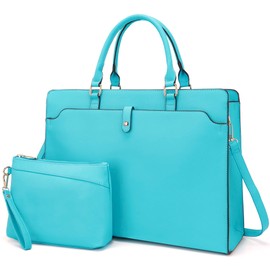 YZAOLL 15.6 Inch Laptop Bag for Women,Lightweight Vegan Leather Work Tote with Clutch Purse,Water-resistant Business Briefcase - Large Capacity Office Bag for Travel,College Essentials(Gift),JBlue